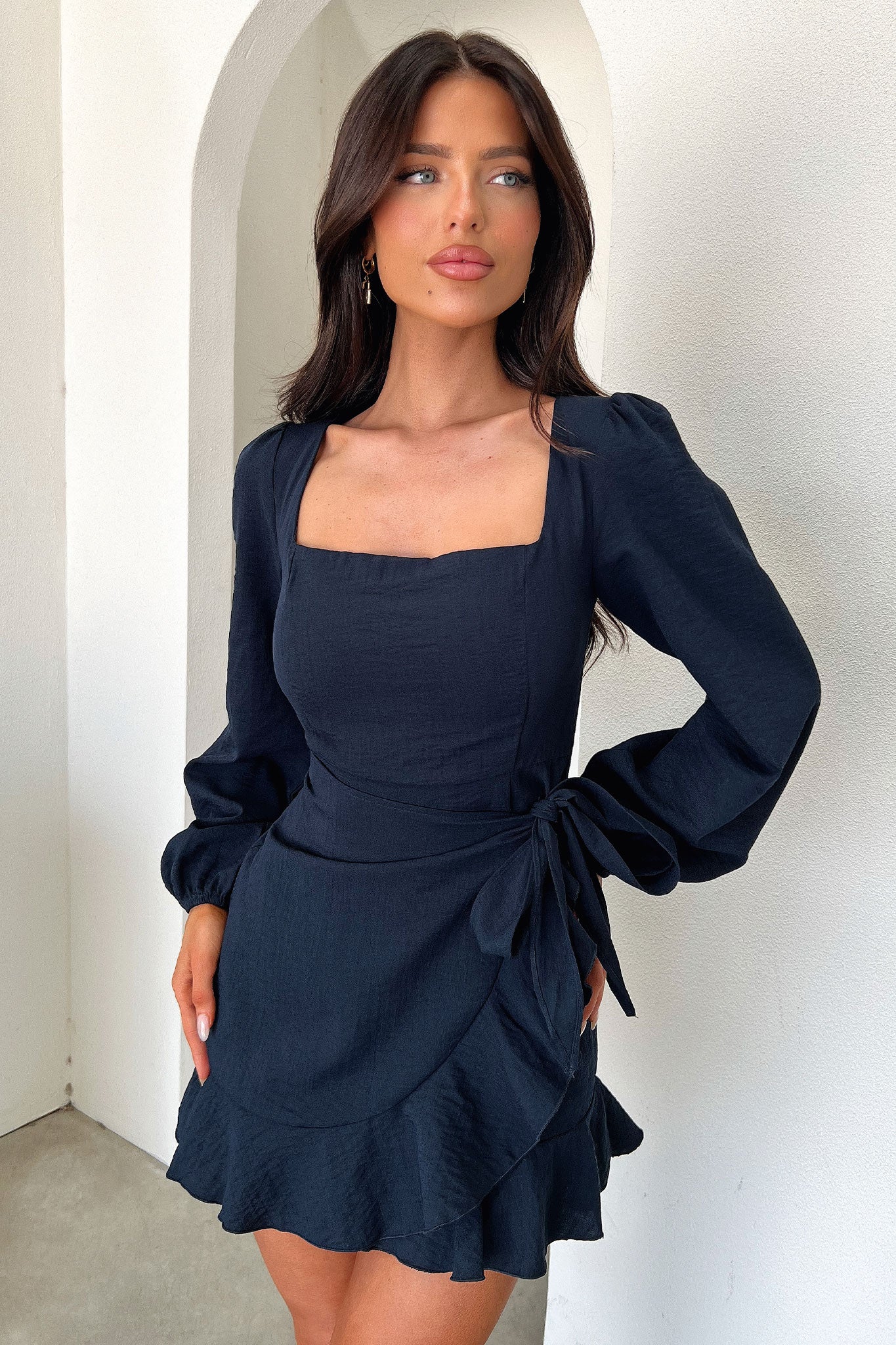Silvana Long Sleeve Wrap Mini Dress - Navy