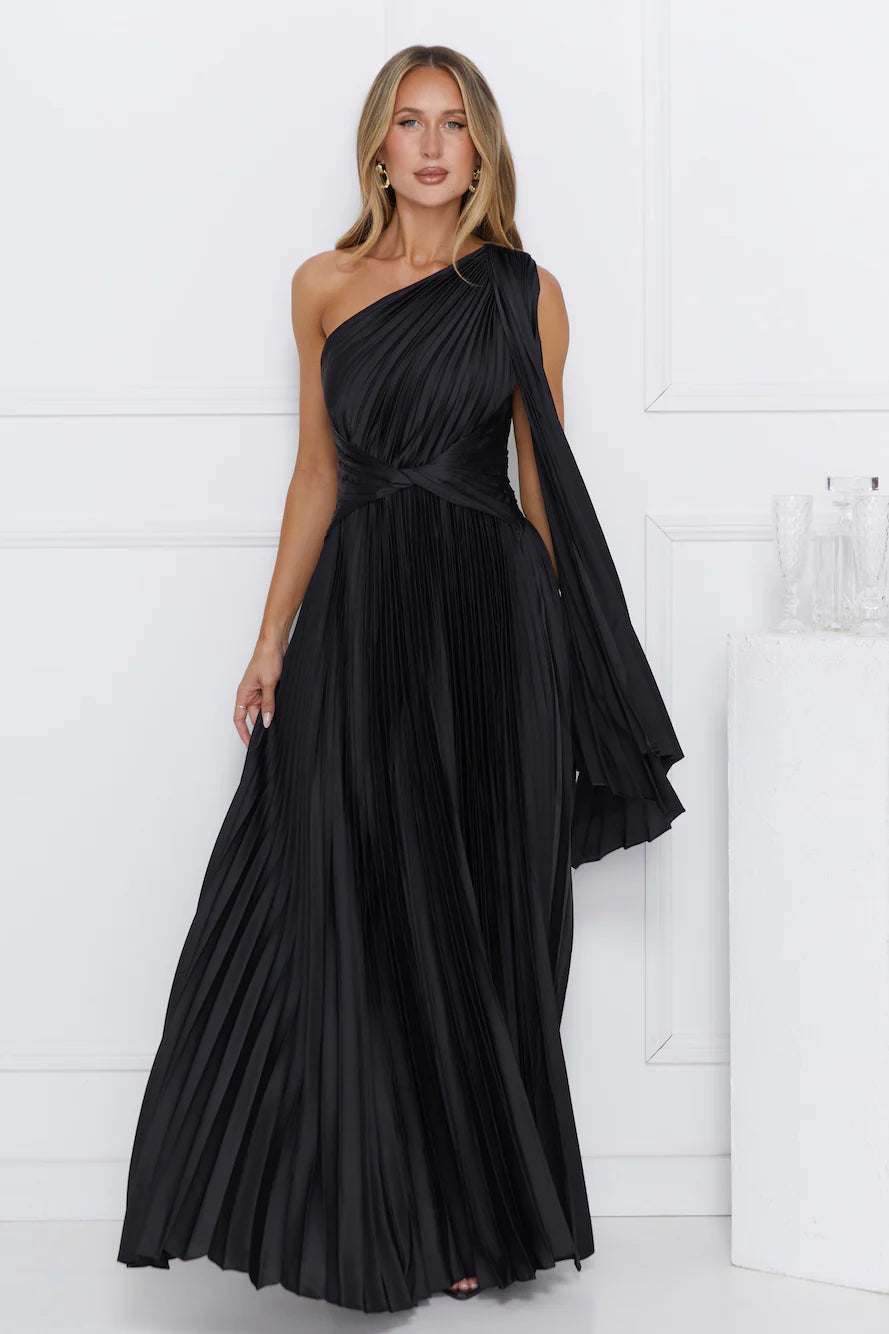 Evening Of Distinction One Shoulder Satin Maxi Dress Black