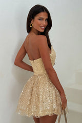 Blaise Strapless Sequin Mini Dress - Champagne