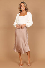 Gia Sweetheart Neck Bell Sleeve Knit Sweater - White