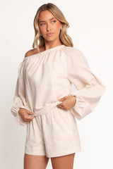Zion Off Shoulder Long Sleeve Top - Tan Swirl