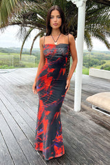 Barb Mesh Maxi Dress - Black/Red