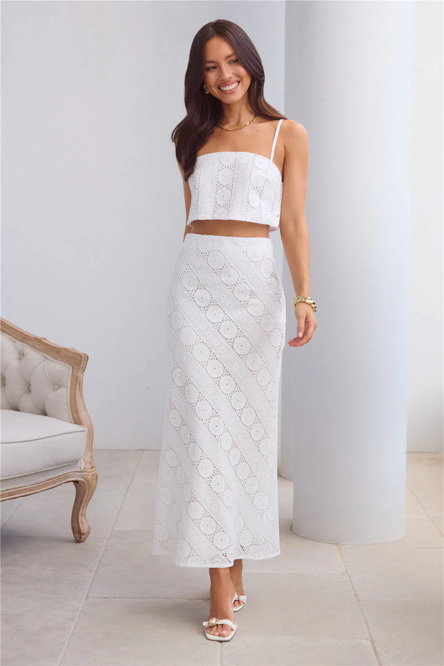 Island Calm Embroidered Crop Top White