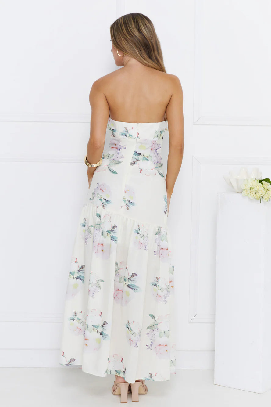 Sunset Whispers Strapless Maxi Dress Cream