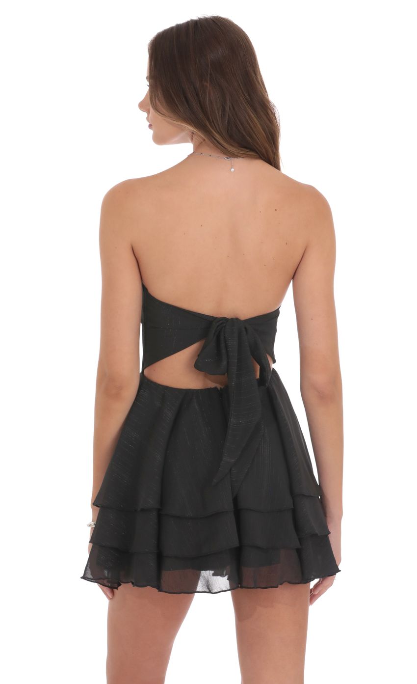 Shimmer Striped Asymmetrical Dress in Black