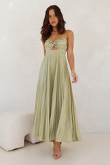 Frosted Berry Strapless Pleated Maxi Dress Lime