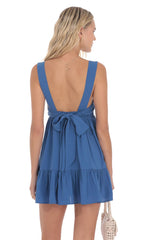 Square Neckline Babydoll Dress in Denim Blue