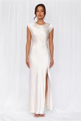 The Valentina Cap Sleeve Satin Maxi Dress Pearl