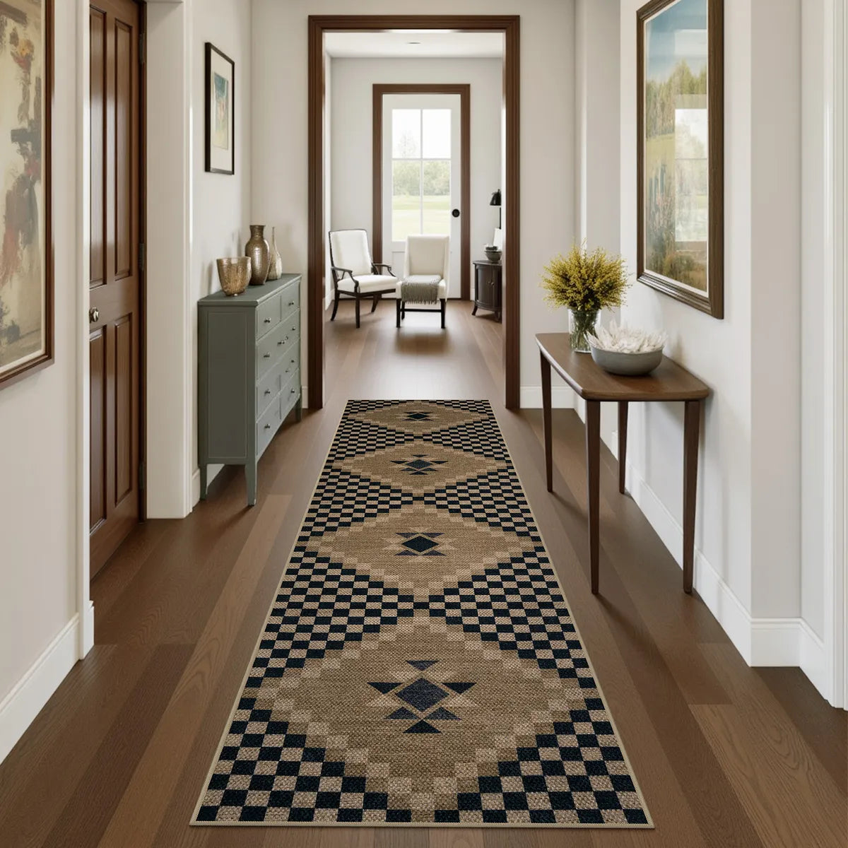 Lunette Washable Tribal Soft Easy Jute Black Indoor/Outdoor Runner Rug Easy Jute Rug Lahome 2.5' x 10'