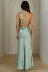 Glam Soir��e Satin One Shoulder Maxi Dress Sage