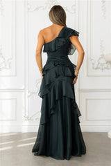 Autumn's Embrace One Shoulder Maxi Dress Hunter Green