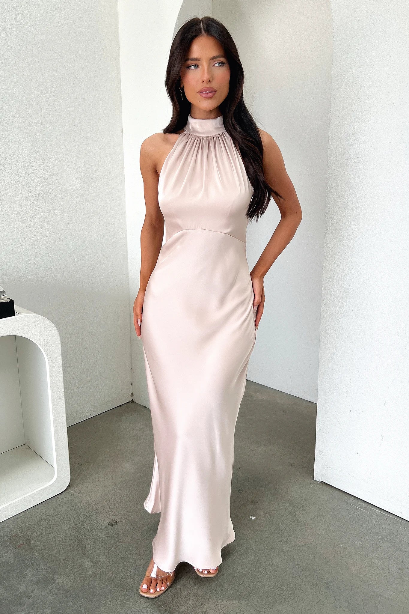 Daphne High Neck Maxi Dress - Champagne