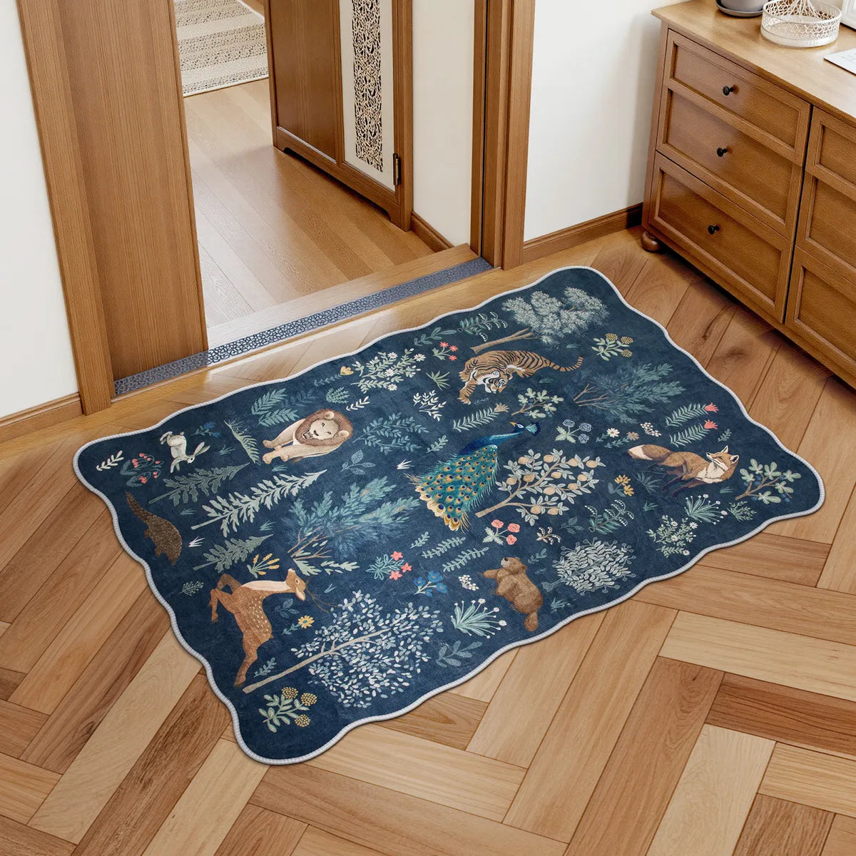 Javelle Washable Jungle Animal Fauves Blue Rug Area Rugs Lahome