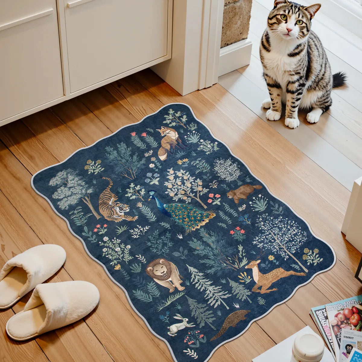 Javelle Washable Jungle Animal Fauves Blue Rug Area Rugs Lahome 2' x 3'