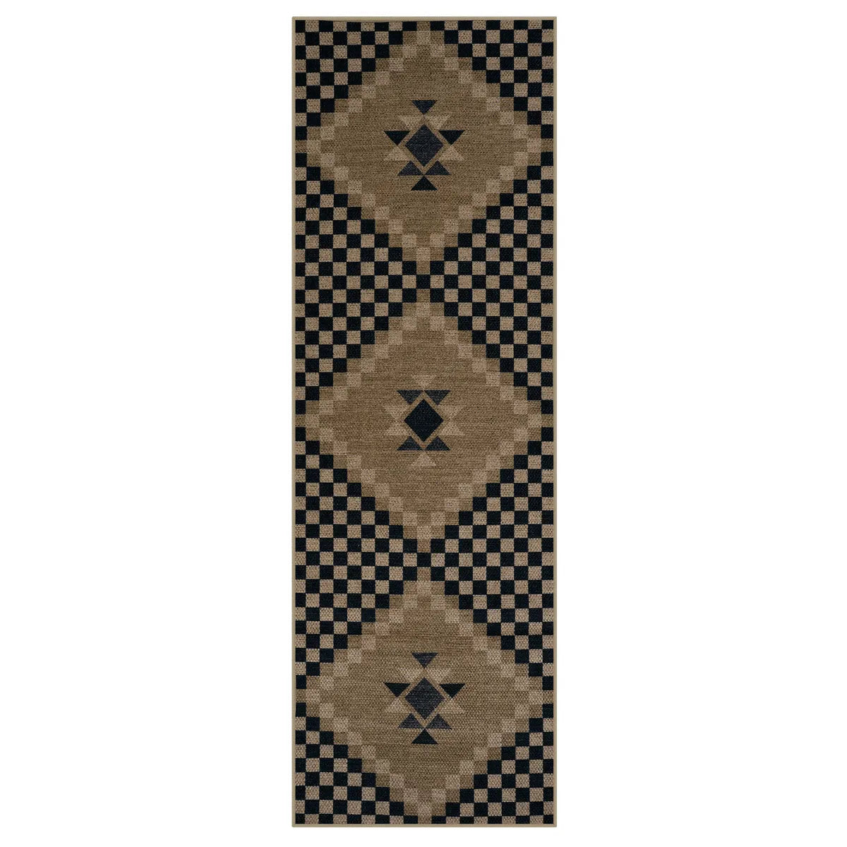 Lunette Washable Tribal Soft Easy Jute Black Indoor/Outdoor Runner Rug Easy Jute Rug Lahome