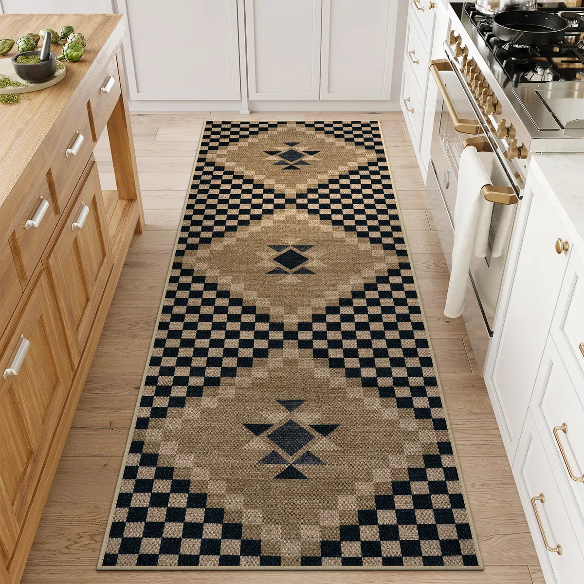 Lunette Washable Tribal Soft Easy Jute Black Indoor/Outdoor Runner Rug Easy Jute Rug Lahome