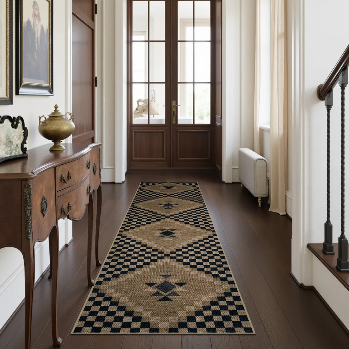 Lunette Washable Tribal Soft Easy Jute Black Indoor/Outdoor Runner Rug Easy Jute Rug Lahome 2' x 8'