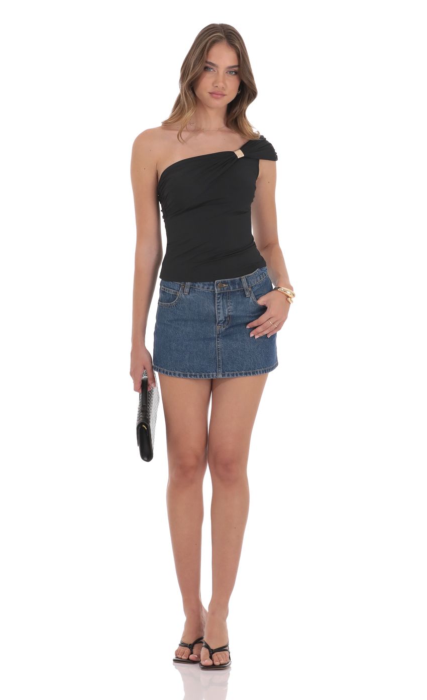 Embellished Capped One Shoulder Top in Black