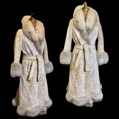 70s Women's Vintage Karakul Persian Lamb Coat White Cream and Fox fur Long Princess Winter Spring Wedding Russian Warm Pinup