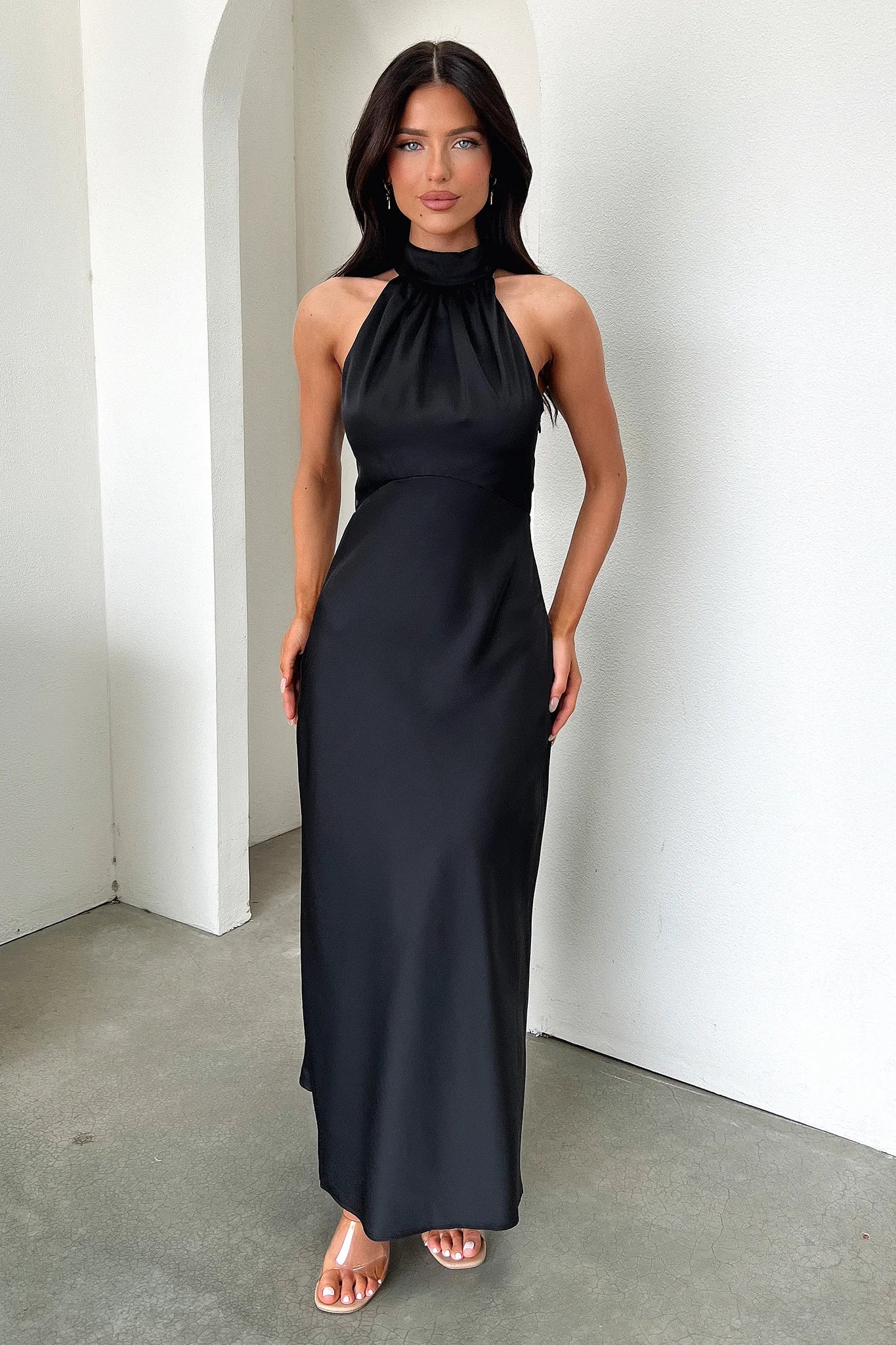 Daphne High Neck Maxi Dress - Black