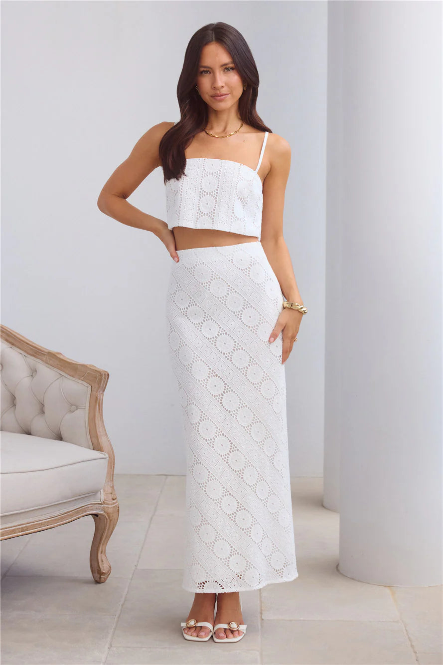 Island Calm Embroidered Crop Top White