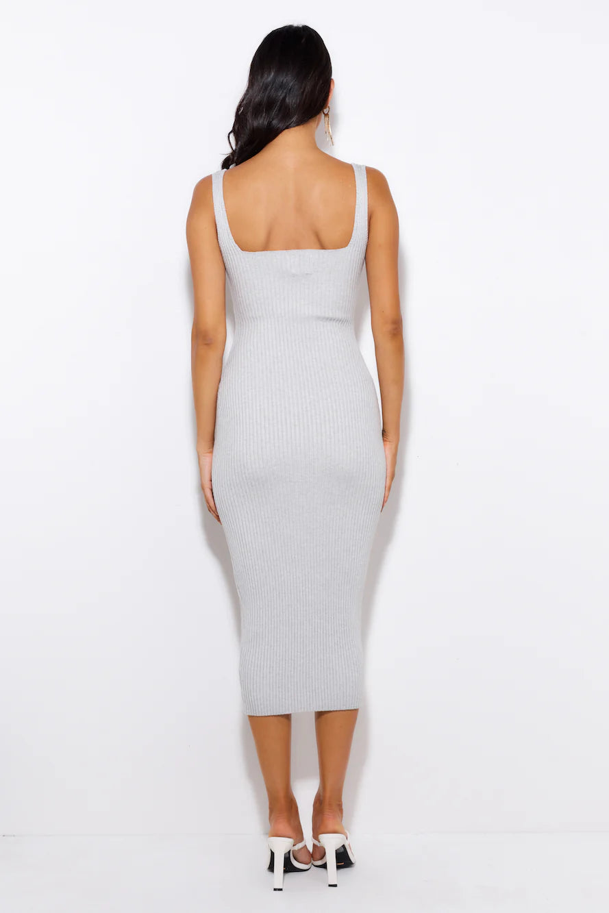 Simple Love Ribbed Midi Dress Grey
