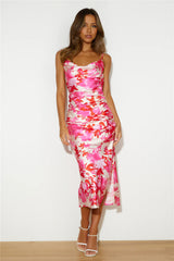 Style Tree Satin Midi Dress Pink