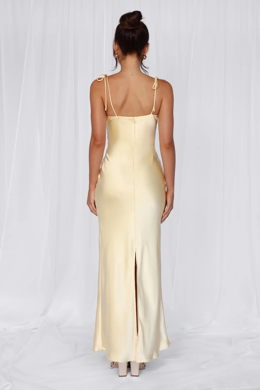 The Penelope Cowl Satin Maxi Dress Yellow