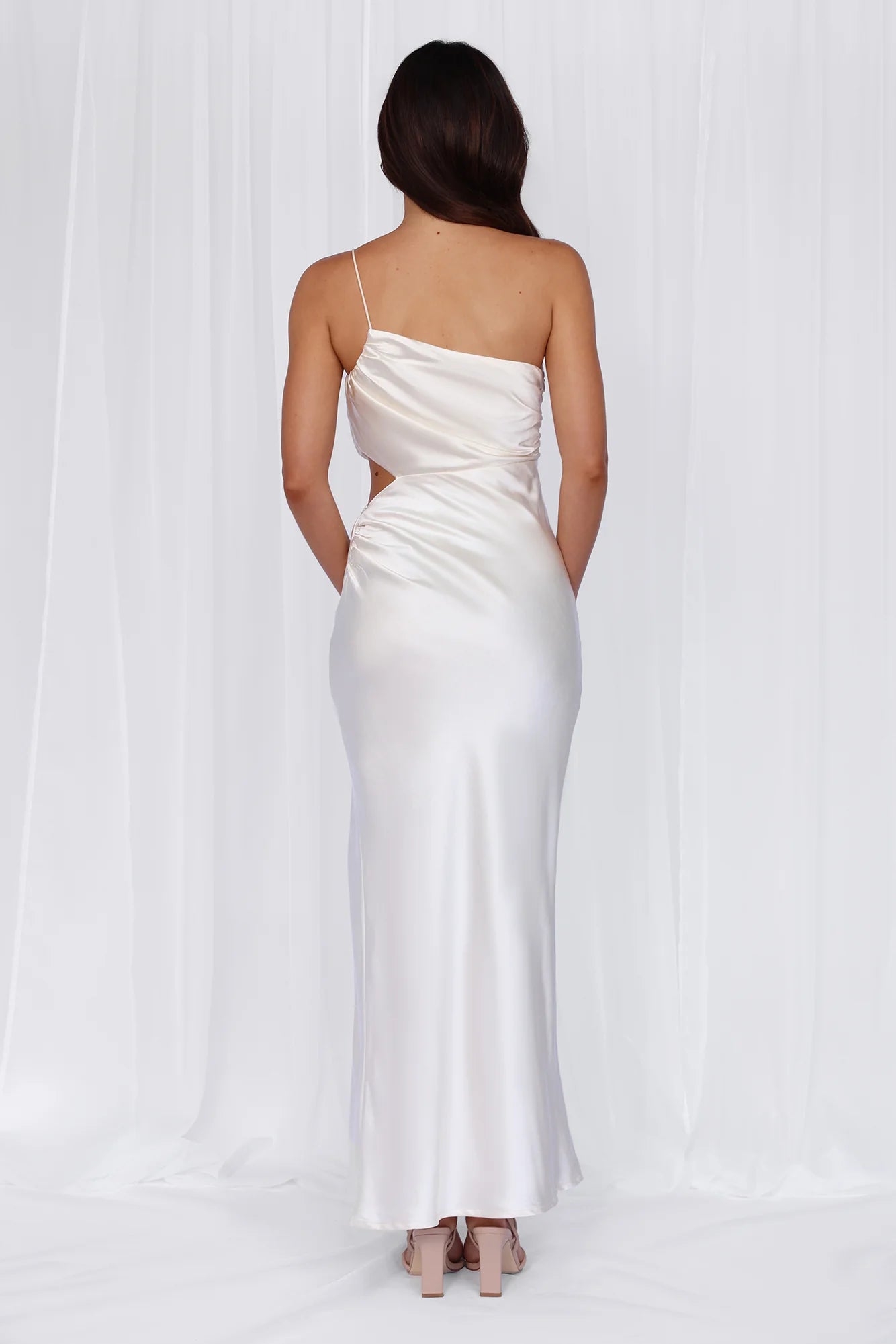 Sale-Dress The Opal One Shoulder Satin Maxi Dress Pearl