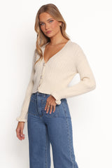Zana Ribbed ruffle cuff Knit Sweater - Cream