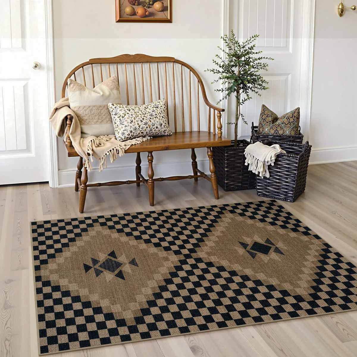 Lunette Washable Tribal Soft Easy Jute Black Indoor/Outdoor Runner Rug Easy Jute Rug Lahome 3' x 5'