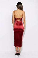 Sipping The Finest Satin Midi Dress Red