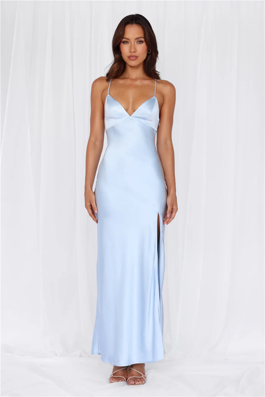 The Sophia Satin Maxi Dress Blue