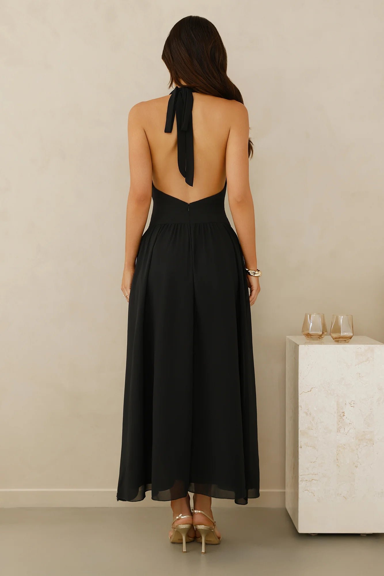Driftwood Dream Halter Maxi Dress Black