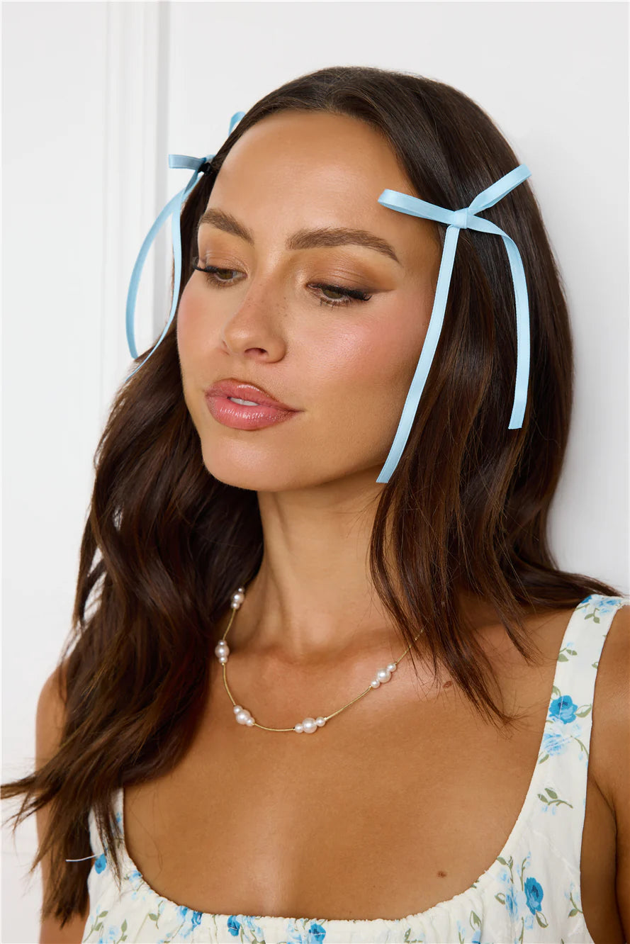 Flirty Bow Hair Clips Blue