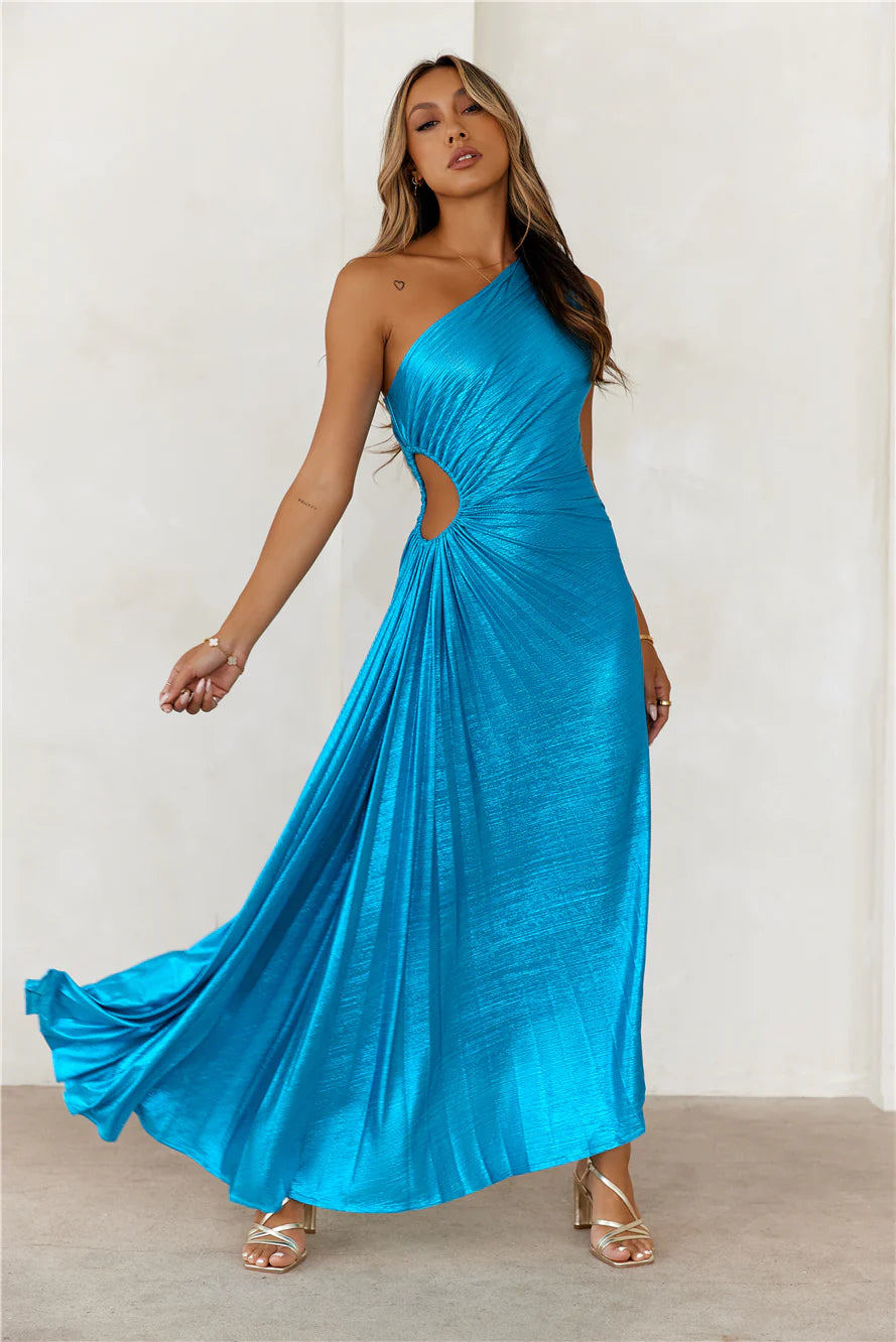 Sapphire Soir��e One Shoulder Maxi Dress Turquoise