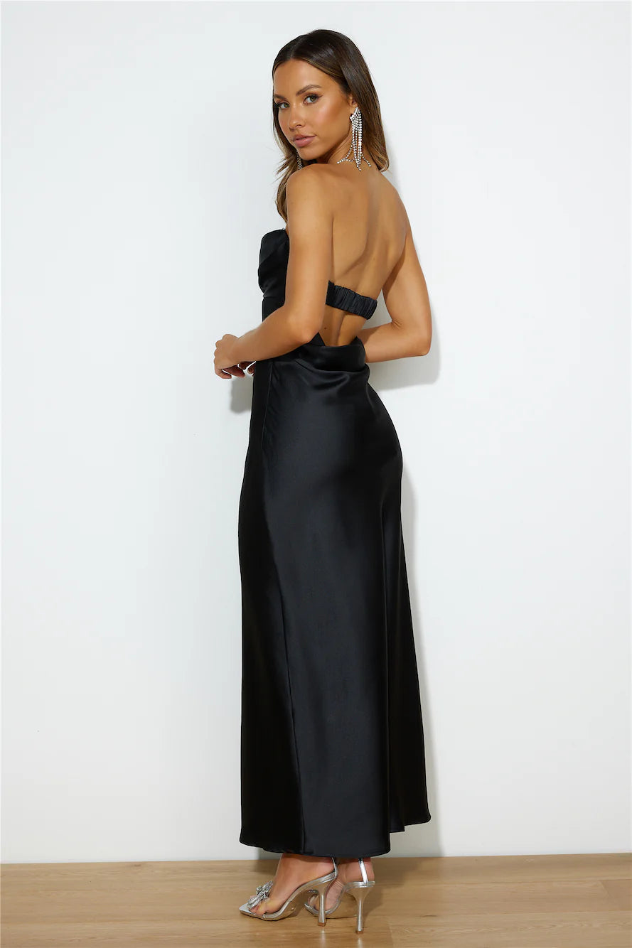 Luxe Dance Satin Maxi Dress Black