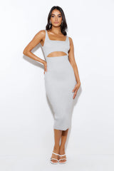 Simple Love Ribbed Midi Dress Grey