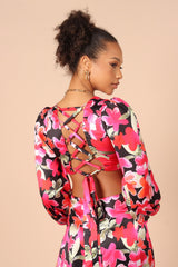 Teena Puff Sleeve Cutout Maxi Dress - Black