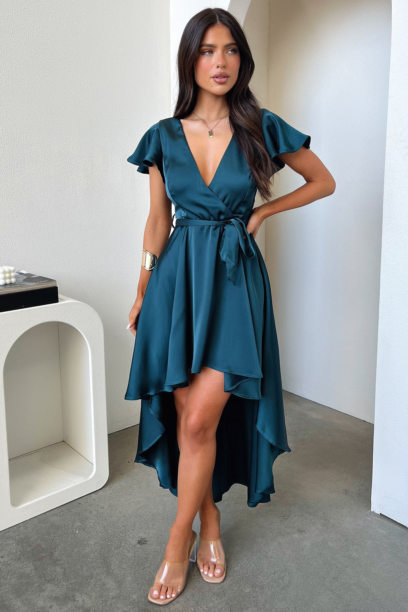 Amelia Satin Midi Dress - Emerald