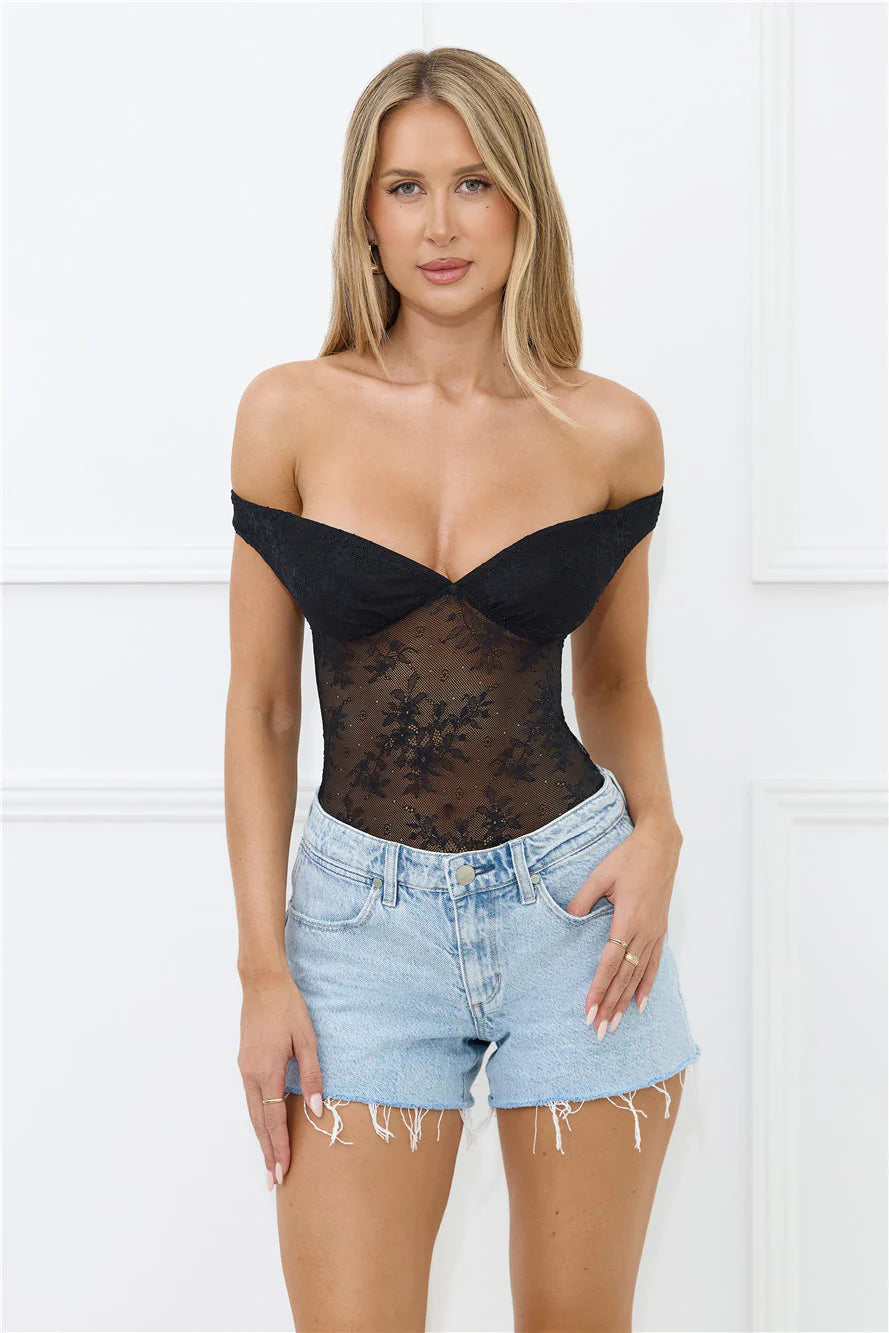Vibes Of The Night Lace Bodysuit Black