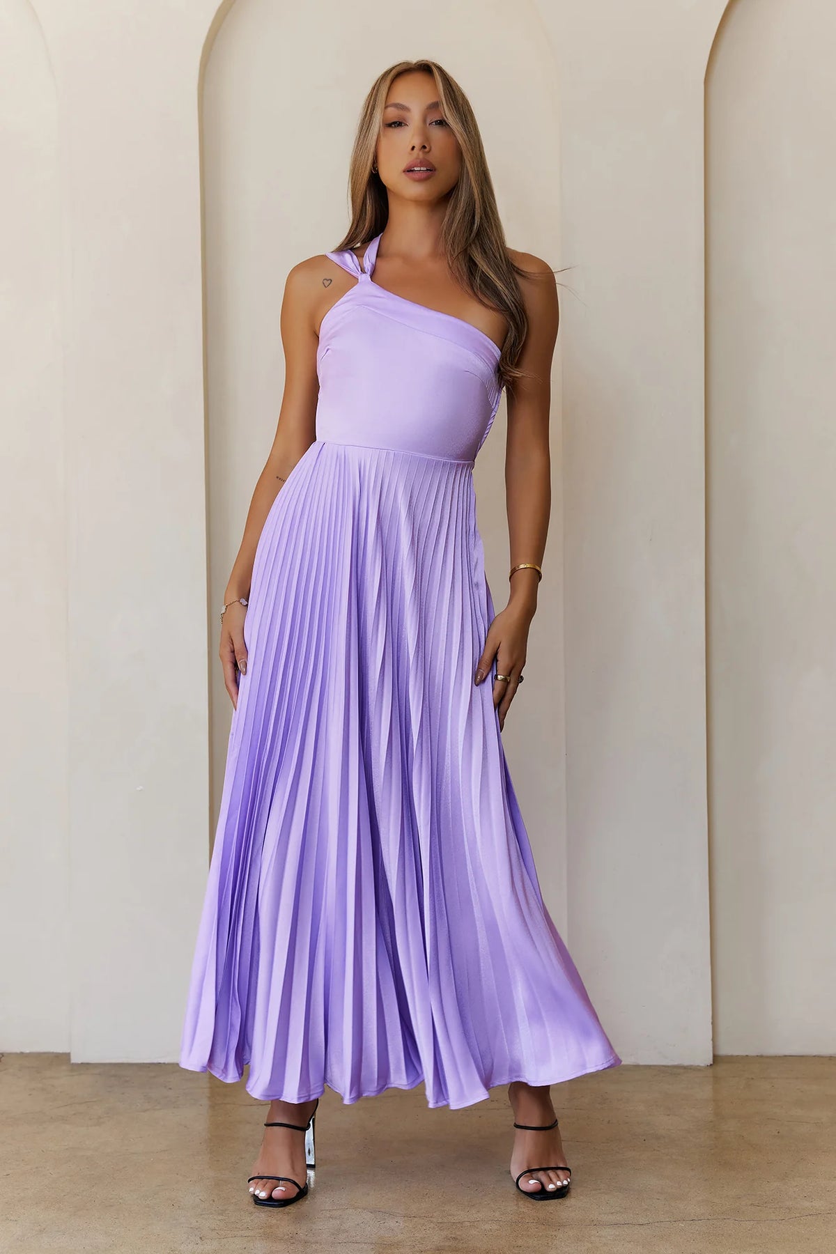 Ros�� Reverie One Shoulder Satin Maxi Dress Lilac