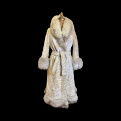 70s Women's Vintage Karakul Persian Lamb Coat White Cream and Fox fur Long Princess Winter Spring Wedding Russian Warm Pinup