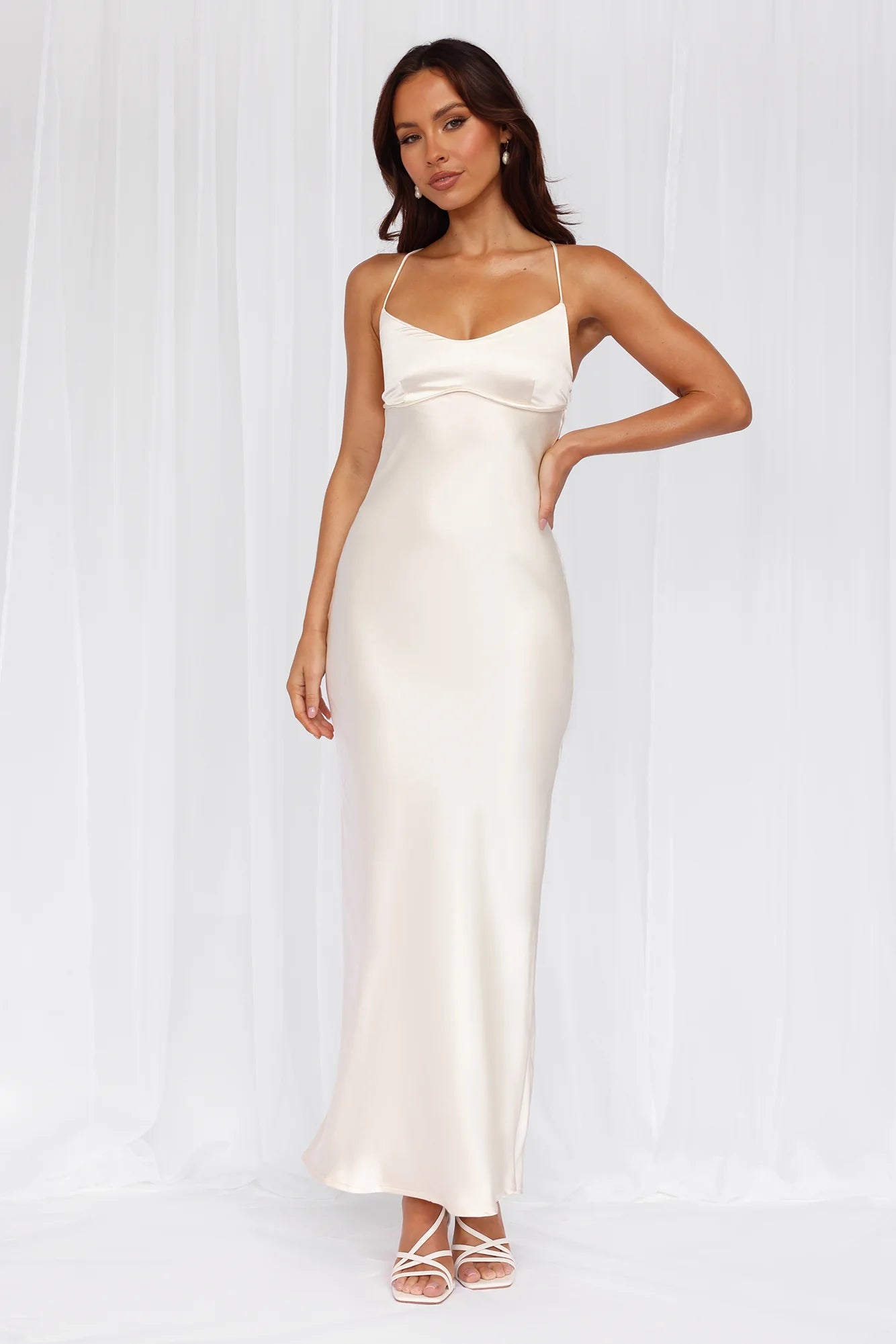 The Samara Satin Maxi Dress Pearl