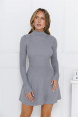 Hot Cocoa Dreams Long Sleeve Knit Mini Dress Grey