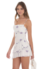 Floral Mesh Tassel Dress in White