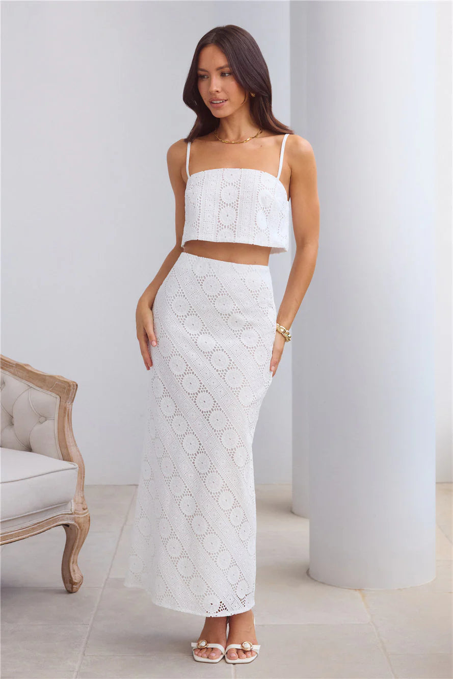 Island Calm Embroidered Crop Top White