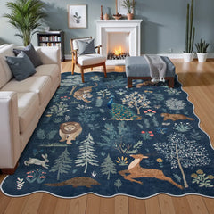Javelle Washable Jungle Animal Fauves Blue Rug Area Rugs Lahome 5' x 7'