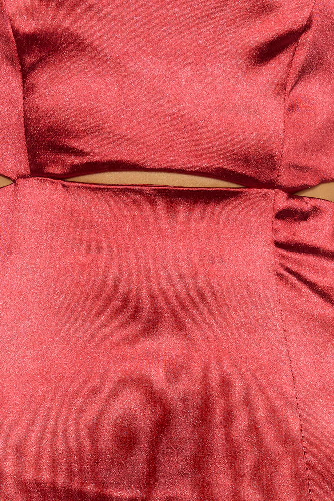 Sipping The Finest Satin Midi Dress Red