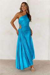 Sapphire Soir��e One Shoulder Maxi Dress Turquoise